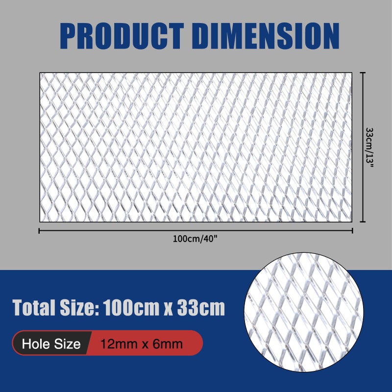 Tongze 40"" x 13"" Universal Metal Mesh: Aluminum Alloy Car Grill Mesh for Front Grille Insert Bumper, 6 x 12mm Rhombic Hole(Silver) - Image 2